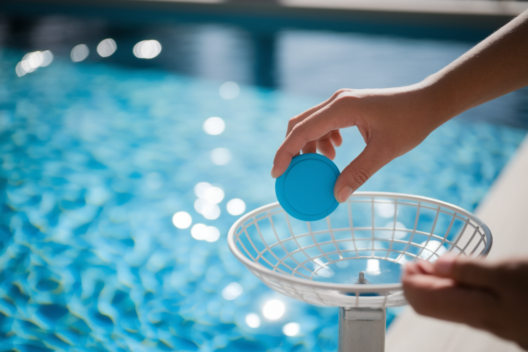 main-tablette-chlore-panier-piscine