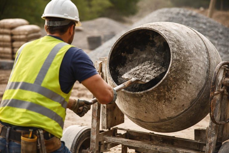 ouvrier-casque-betoniere-sacs-ciment