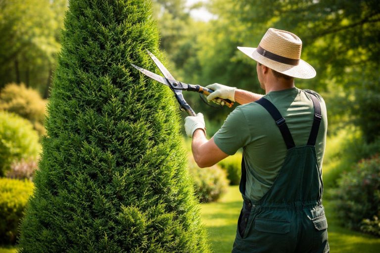 jardinier-taillant-cypres-jardin-verdoyant